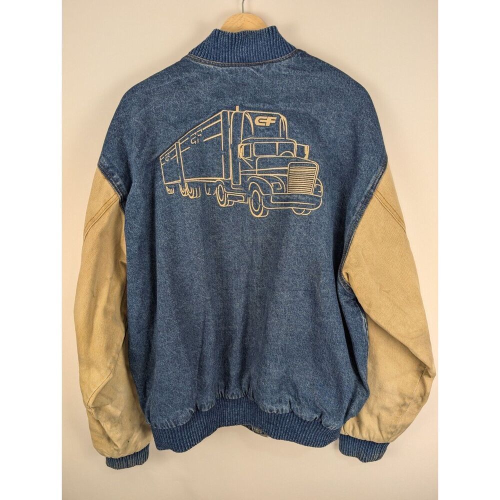 Vintage Turning Point Bomber Jacket Snap Front Embroidered Freight Carrier XL